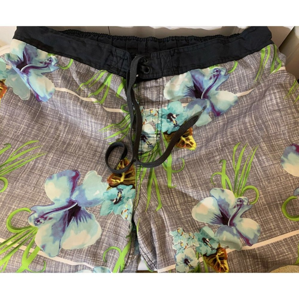 OP‎ Swim Trunks Shorts Men’s Sz XL 40-42 Gray Blue Green Swimming Suit HAWAIIAN